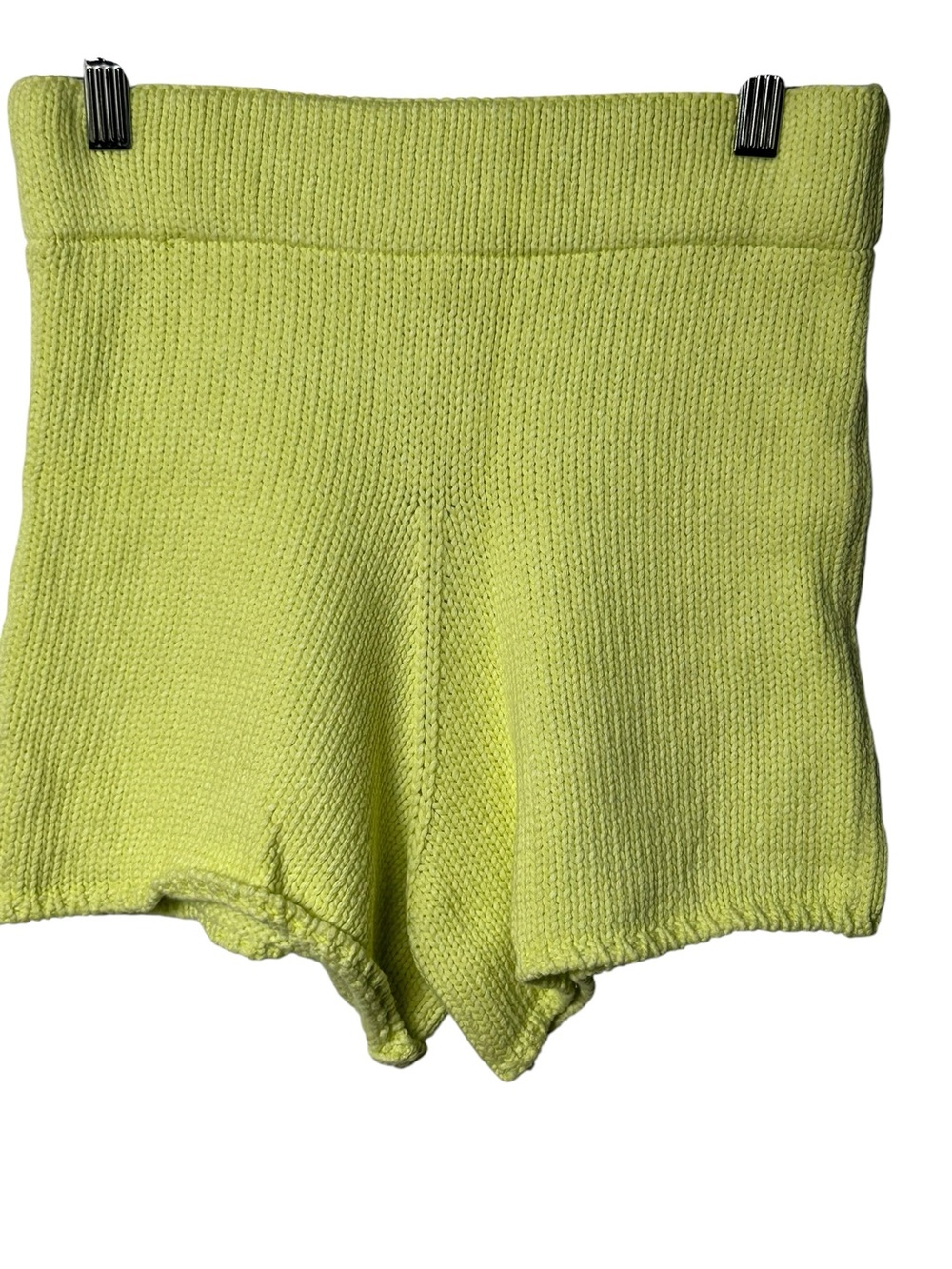 Zara Lime Green High-Waist Knit Shorts S Fashion-Forward Fun - Picture 5 of 7